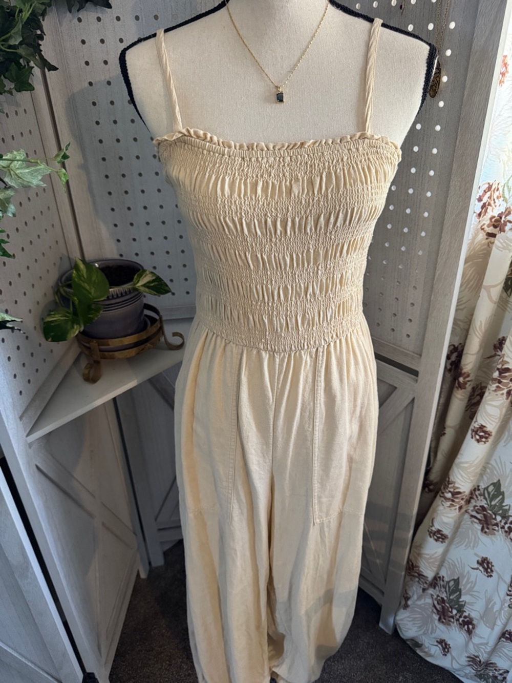 Universal Thread Cream Smocked Strap Romper